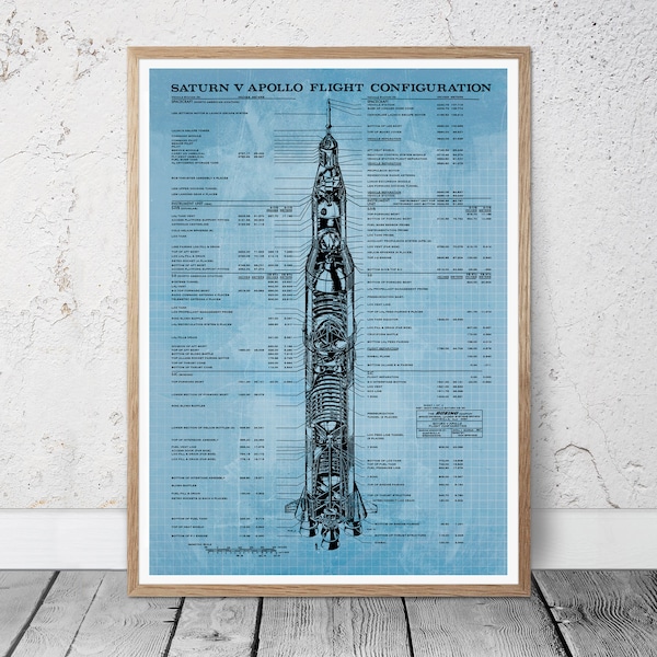 Blueprint Saturn V Rocket Nasa Apollo configuration de vol, mars 1967, cadeau d’anniversaire de papa, cadeau homme-grotte, cadeau de retraite.