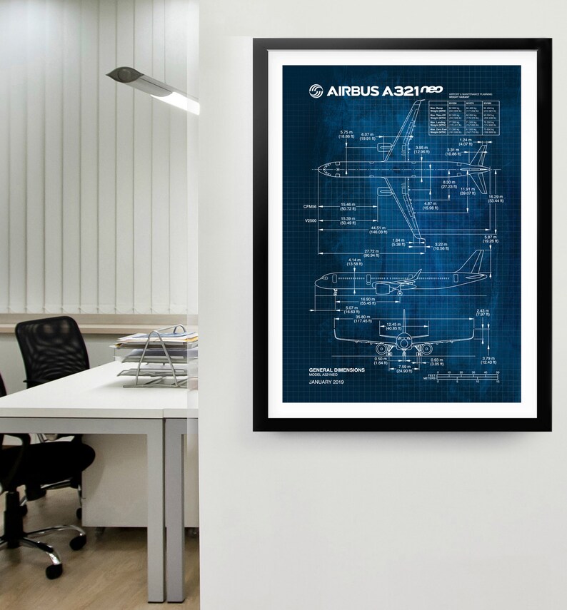 Blueprint Airbus A321 NEO Commercial Airplane. Dimensions. - Etsy