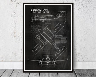 ビーチクラフト キングエア 350i の設計図ポスター、航空ギフト。誕生