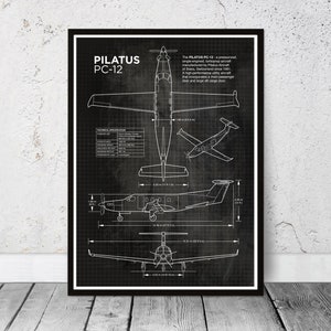Póster del Pilatus PC-12. Aviación, avión. Idea de regalo, regalo de cumpleaños, regalo para la oficina. Monomotor suizo.
