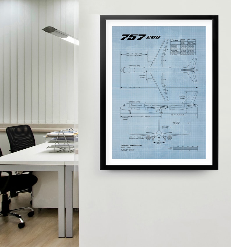 Blueprint Boeing 757 Poster Print. Aircraft, Airplane, Aviation ...