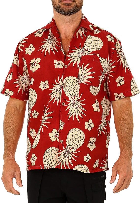 Men's Red Button Down Hawaiian Shirt 