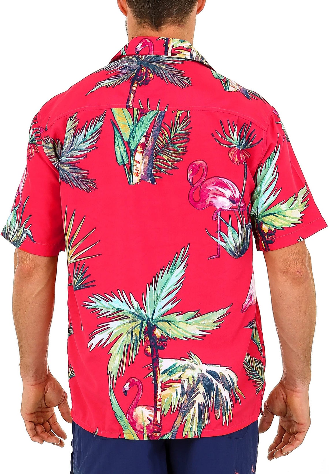 Men's Red Button Down Hawaiian Shirt with Flamingo and Etsy
