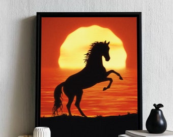 Sunset Horse - Digital art, animal design, digital print, wall art, poster prints, art gift, house decor