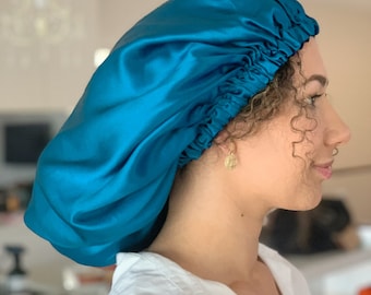 Oversized Mulberry Silk Bonnet, Double Layer Reversible, Silk Hair Protection