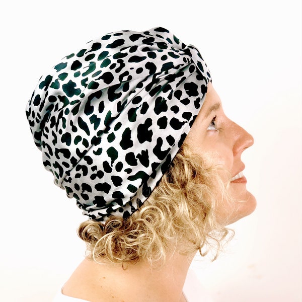 Turban en Soie de Mûrier de Qualité - Léopard Argenté