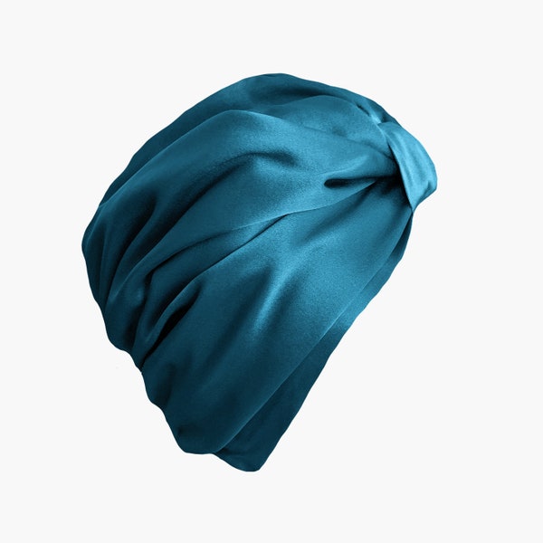 Turban en soie de mûrier pur 19momme - Bleu cobalt