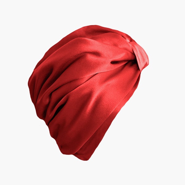 Turban de soie - Rose rouge, soie à double couche/ Régulation naturelle de la température/ Maintien de l’hydratation des cheveux/ Prévenir les frisottis, la rupture et la perte de cheveux