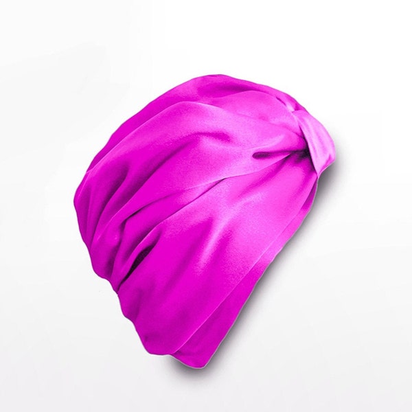 Turban de soie mûrier pur - Rose chaud / Soie double couche de qualité / Avantages naturels de la soie / Régulation de la température / Respirant