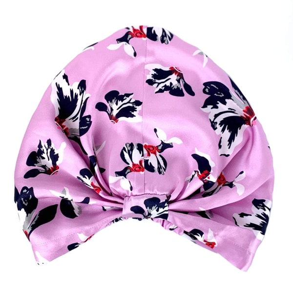 Pure Mulberry Silk Turban - Floral /Luxurious Double Layer Silk / Washable, Long Lasting Quality / Hair Protection fighting Frizz & Breakage