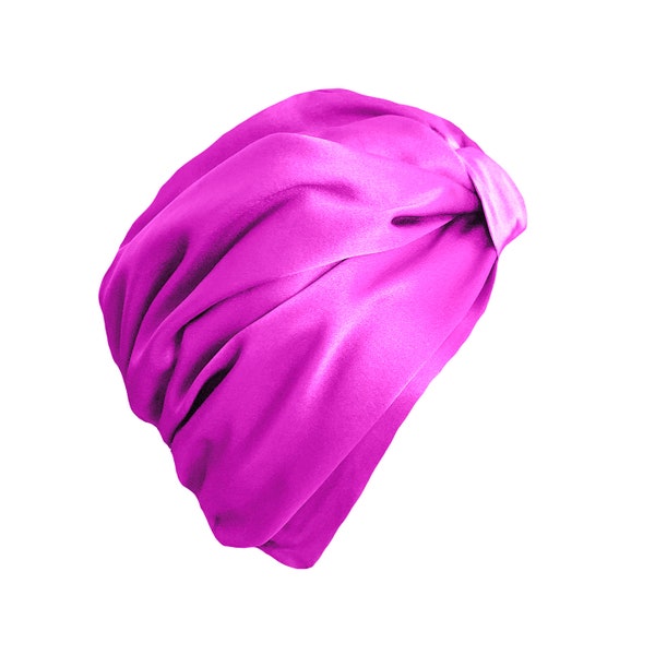 Turban de soie double couche de mûrier pur - Rose chaud