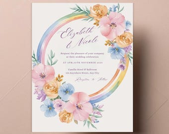 Floral Rainbow LGBTQ+ Wedding Invitation: Same-Sex Celebration (Digital Download)