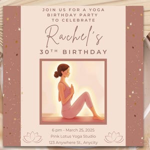 Yoga Birthday Invitation for Adults, Personalized Canva Template, Zen Party, Namaste Stretch Birthday, Pink Birthday Digital Invitation