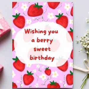Beere erste Geburtstagskarte, Beere süße Geburtstagskarte, druckbare Erdbeere Geburtstag, digitaler Download, süße & einzigartige Grußkarte