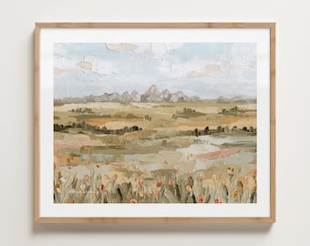 グランドティトンのアートプリント - 油絵、山の風景、ファインアート紙またはキャンバス