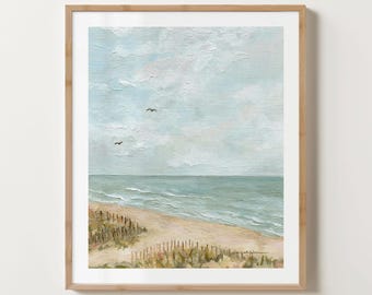 Carolina Küste Gemälde – Blick auf das Strandhaus, Fine Art Papier oder Kunstdruck auf gespannter Leinwand