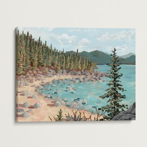 シークレット・コーブ・ファインアートプリント – タホ湖の風景、山の絵画 Stretched Canvas