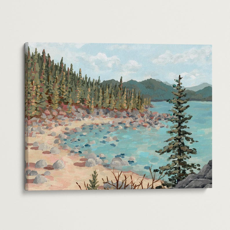 シークレット・コーブ・ファインアートプリント – タホ湖の風景、山の絵画 Stretched Canvas