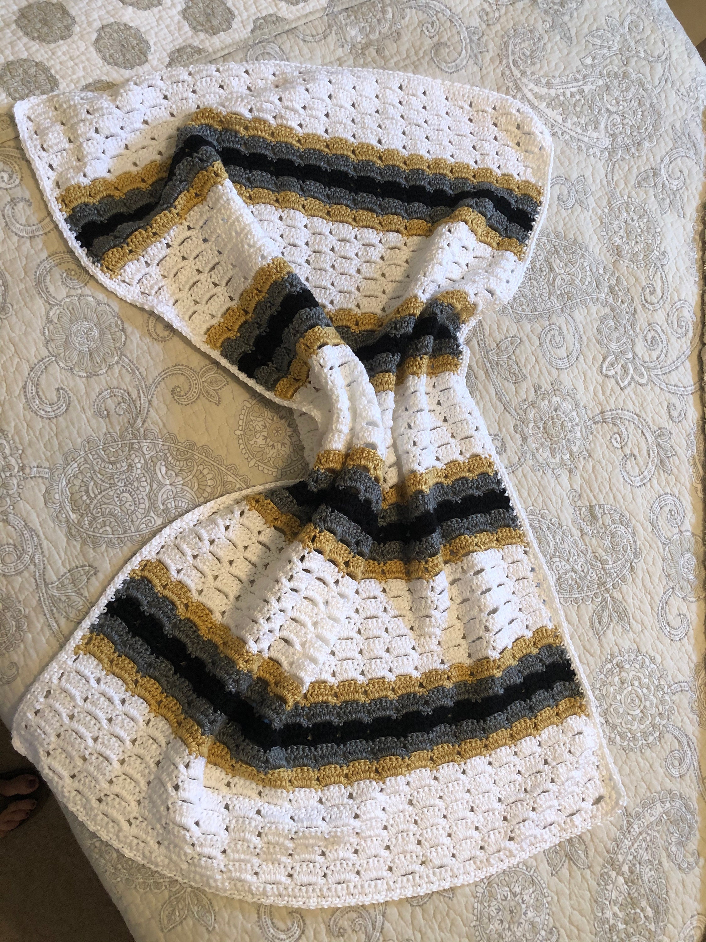 Crochet Baby Blanket White, Black, and Gold Stripe Etsy UK