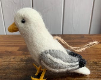 Felted Seagull, Needlefelted  Seagull Hanging Decoration, Coastal Bird, Seagull Ornament, Nautical Gift, Seaside Bird, Felted Decoration