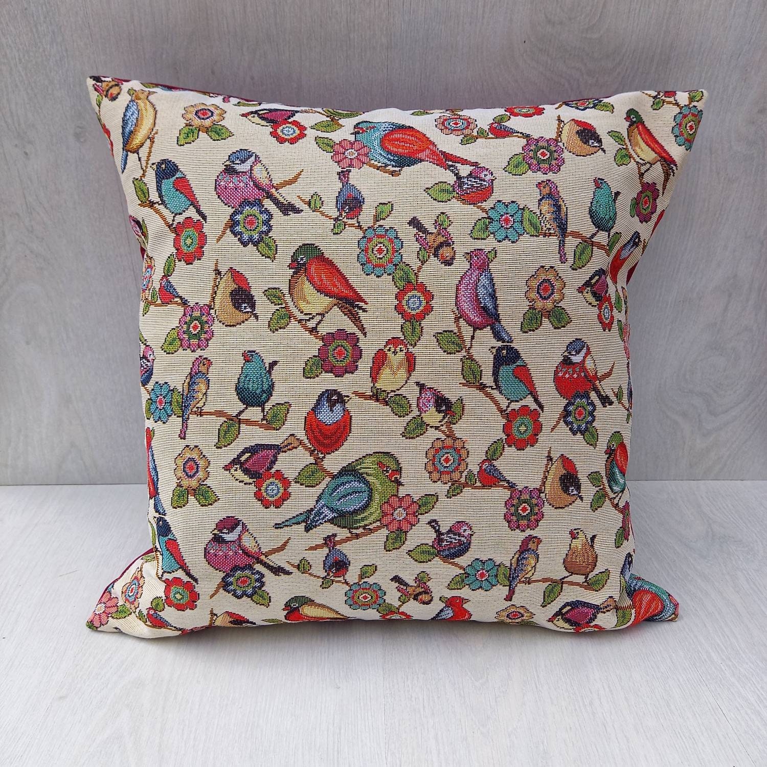 Bird Cushion Birds Tapestry Cushion large square scatter Etsy