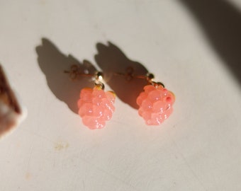 Juicy Raspberry Studs / Gold Earrings / Glass Charms