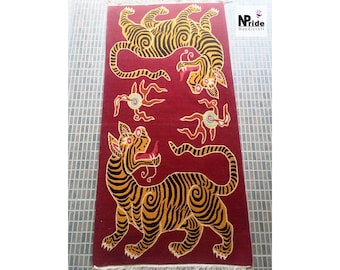 Hand knotted Tibetan Tiger Rug - Carpet  -Runner -Rectangle  shape - Pure wool  -90x180cm -3x6ft - Handmade Nepal - Multi colour