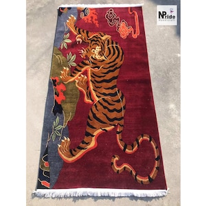 Hand knotted  Tibetan Tiger Rug Carpet - Pure Wool  - 90x180cm - 3x6ft  - Handmade Nepal - Colour Dark Red Brown Mix- Made to Order