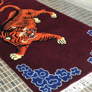 Tibetansk tigerullmatta handknuten orange rödbrun 3 x 6 fot Nepal | Buddhistisk meditationsmatta bild 4