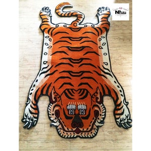Orange Tibetan Tiger Rug  Carpet - 3 different sizes - Pure Wool - Handmade Nepal - 100 Knot - Cutout pelt skin stripe