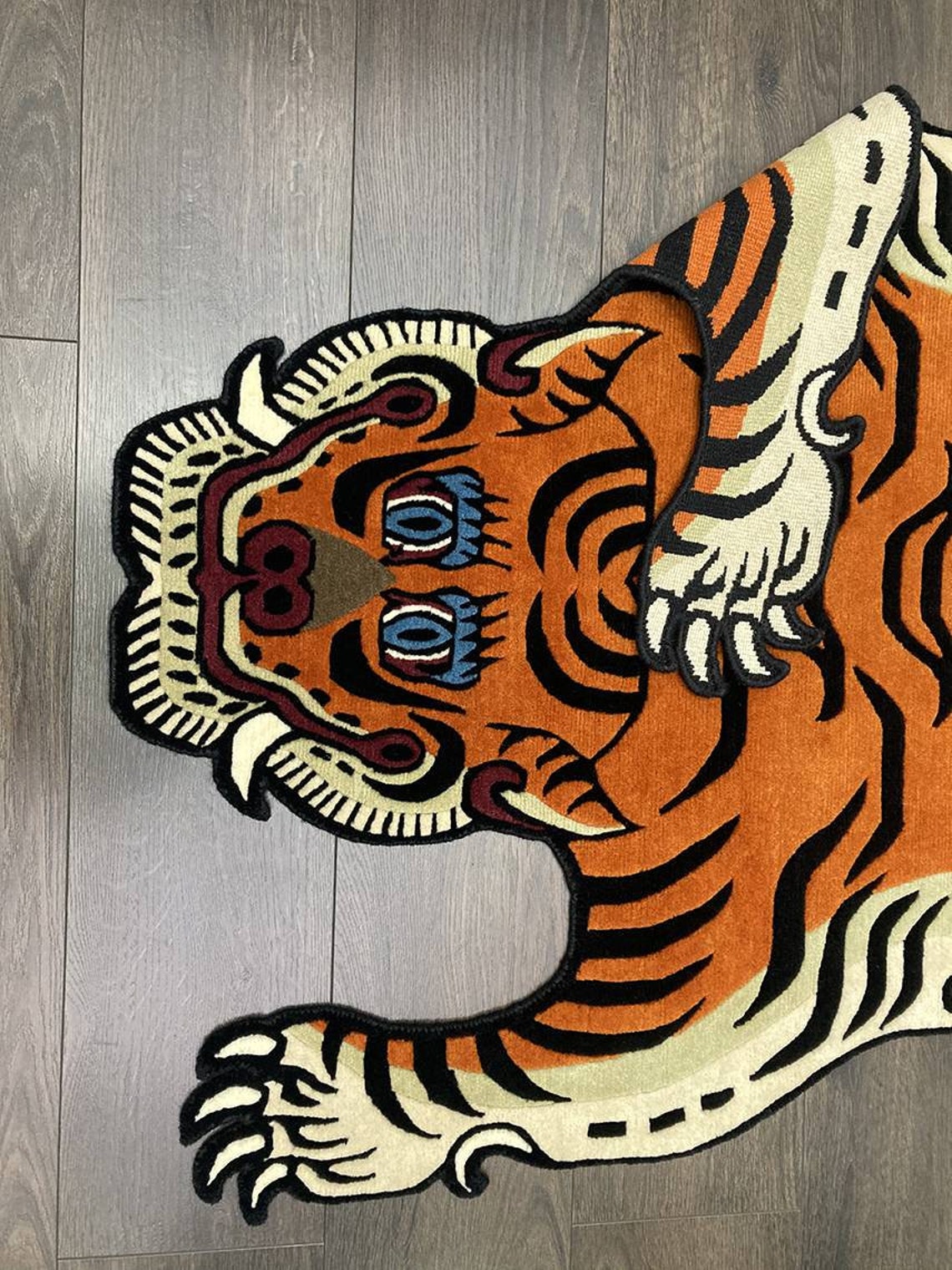 Large Tibetan Tiger Rug Carpet 3x6ft Wool Handmade Etsy