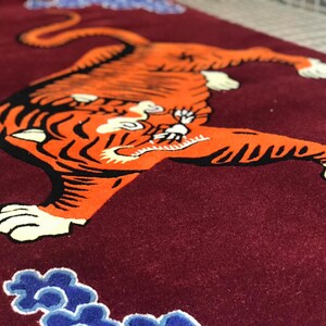 Tibetansk tigerullmatta handknuten orange rödbrun 3 x 6 fot Nepal | Buddhistisk meditationsmatta bild 6