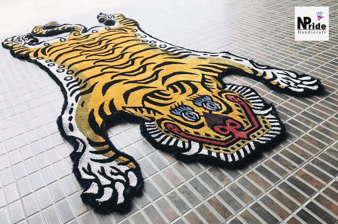 Tibetan Tiger Gold Silk Rug Handknotted 3 Sizes Nepal | Buddhist Luxury ...