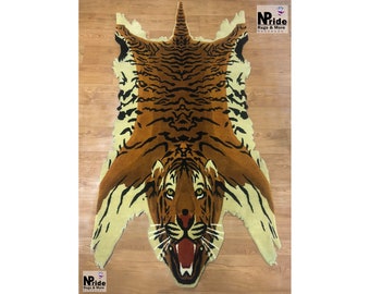 Authentic Tibetan Tiger Rug  Carpet Runner - Handknotted - Pure Wool - 3ftx 6ft- 90x180cm -  Animal print - Handmade Nepal -Orange