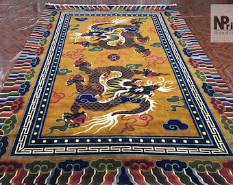 Wool Tibetan Dragon Rug - Carpet -Handknotted - 100 knot - different sizes- Rectangle  Shape  - Nepal Handmade- Multi colour - Made to Order