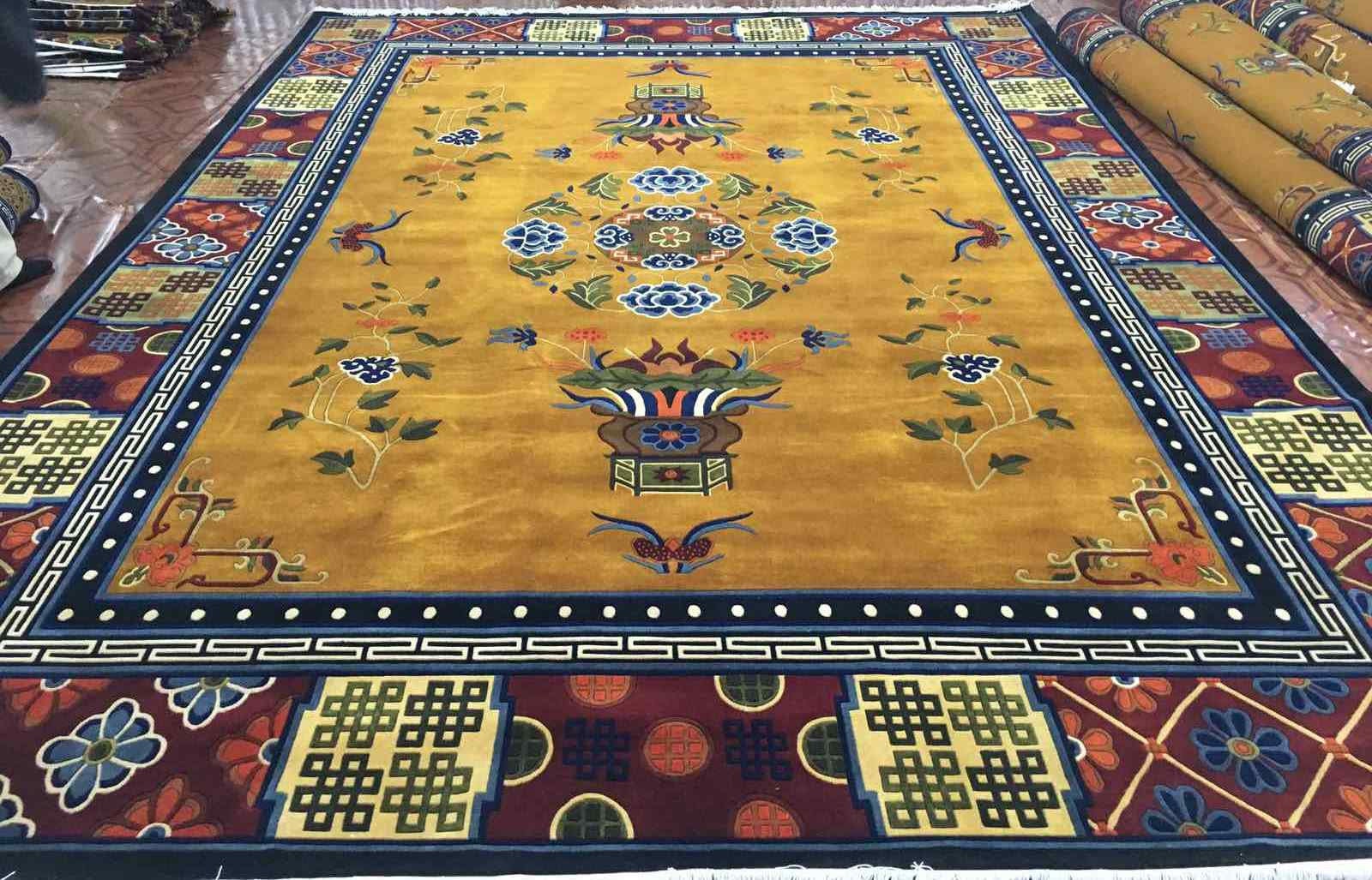 Tibetan Floral Wool Rug Handknotted 100 Knot Nepal | Buddhist Made to ...