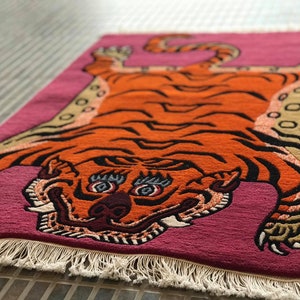 Authentic Tibetan Tiger Rug  Carpet - Rectangle shape - 2ftx3ft  - Wool - Handmade - Orang colour