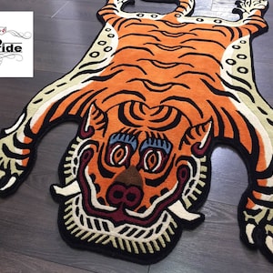 Tibetan Tiger Rug Carpet - Wool - Available in 3 Sizes - 100 Knot - Handmade Nepal - Orange