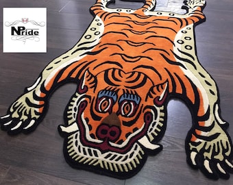 Tibetan Tiger Rug Carpet - Wool - Available in 3 Sizes - 100 Knot - Handmade Nepal - Orange