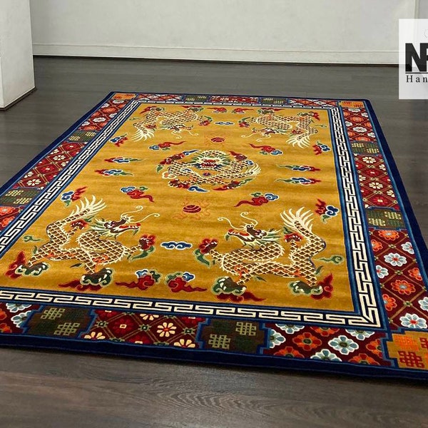 Handknotted Tibetan Dragon Rug - Carpet - Different sizes - Hand knotted - 100 knot - Wool - Nepal Handmade - Multi colour -Made to order