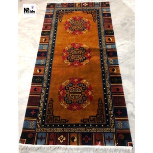 Handknotted Tibetan  Rug - Carpet  - Wool  - 90x180cm - 3&#39;x6&#39;  -Nepal Handmade - Chakra Mandala Design -  Multicoloured- Made to order