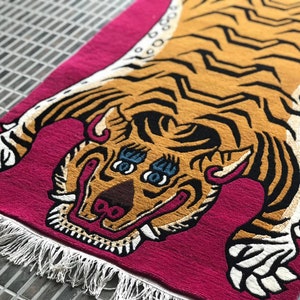 Handknotted Tibetan Tiger Rug- Carpet - Runner  -Rectangle-  Wool -  2.5ftx4.5ft - 70cm x 140cm - 100 Knot - handmade in Nepal