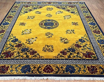 Authentic Hand knotted Floral Rug - Carpet - 100Knot- Rectangle shape - Wool - Nepal Handmade - Yellow Multicoloured- Made to order