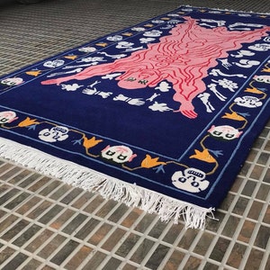Tibetan Flayed Skin Man Rug: 3x6&#39; Navy Wool Carpet, Handmade Nepal
