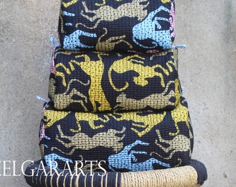 Quilted Cotton Toiletry Bag Set: Tiger Print Travel Pouches