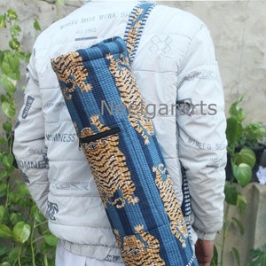 Gesteppte Baumwolle Yogamattentasche Blaue Tiger Gedruckte Tasche Entworfen, um alle Ihre Essentials Yoga-Matte Tragetasche zu tragen
