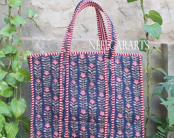 Handmade Floral Quilted Cotton Tote Bag: Lightweight Shopping Bag