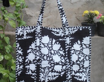 Handmade Floral Quilted Cotton Tote Bag Lightweight Travel Shoulder Bag