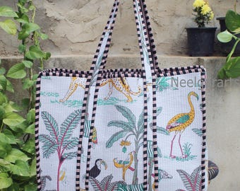 Quilted Cotton Tote Bag:Animal Printed Stylish Lightweight Bag