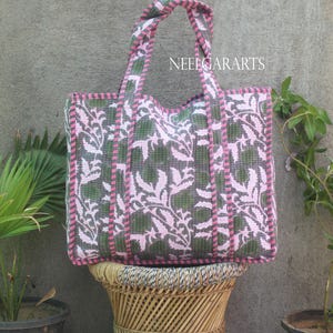 Sac fourre-tout indien imprimé bloc de main en coton matelassé léger shopping élégant sac fourre-tout beau petit sac fourre-tout imprimé floral